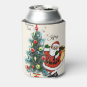 Kerstman Sinterklaas Aangepaste Naam Retro Vibe Blikjeskoeler (Blikje Achterkant)