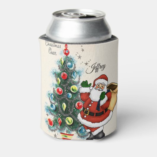 Kerstman Sinterklaas Aangepaste Naam Retro Vibe Blikjeskoeler (Blikje Achterkant)