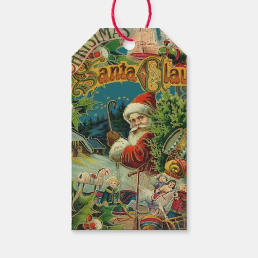 Kerstman Sinterklaas Antiek Kunst Cadeaulabel (Voorkant)