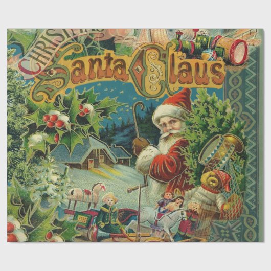 Kerstman Sinterklaas Antiek Kunst Cadeaupapier (Vlak)