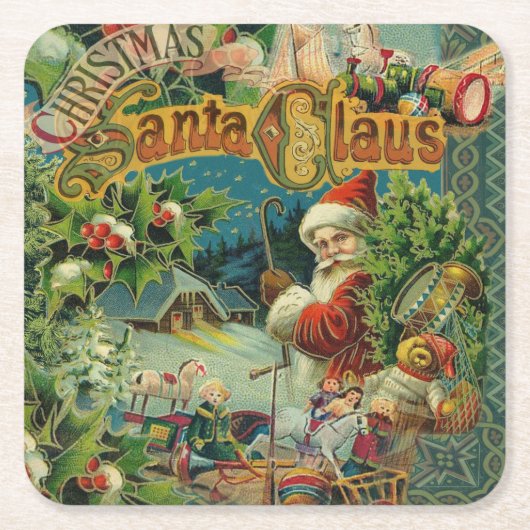 Kerstman Sinterklaas Antiek Kunst Kartonnen Onderzetters (Voorkant)