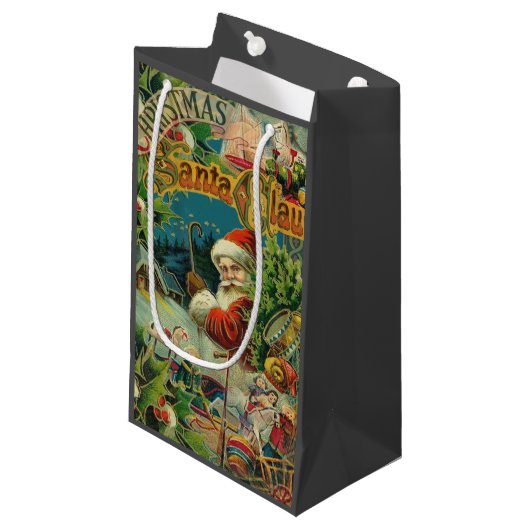 Kerstman Sinterklaas Antiek Kunst Klein Cadeauzakje (Voorkant Gekanteld)