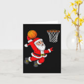 Kerstman Sinterklaas Dunking Een Basketbal Plezier Kaart (Gele Bloem)