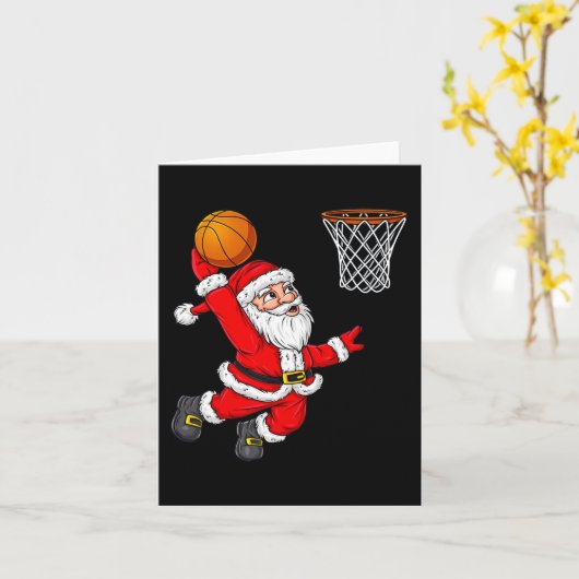 Kerstman Sinterklaas Dunking Een Basketbal Plezier Kaart (Gele Bloem)