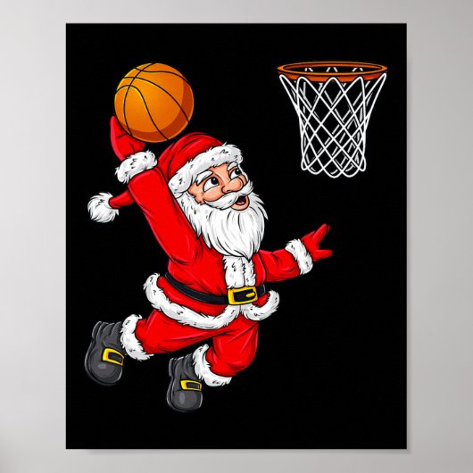 Kerstman Sinterklaas Dunking Een Basketbal Plezier Poster (Voorkant)