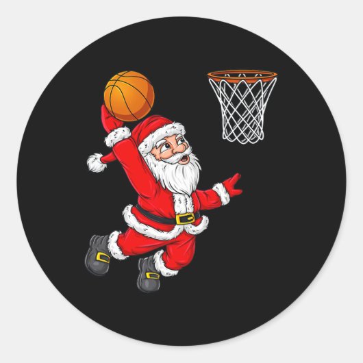 Kerstman Sinterklaas Dunking Een Basketbal Plezier Ronde Sticker (Voorkant)