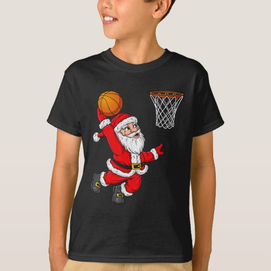 Kerstman Sinterklaas Dunking Een Basketbal Plezier T-shirt (Voorkant)