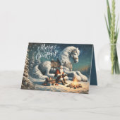 Kerstman Sinterklaas en Witte Paard Magisch Feestdagen Kaart (Voorkant)