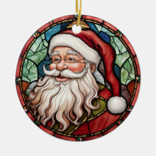 Kerstman Sinterklaas gebrandschilderd glas stijl Keramisch Ornament