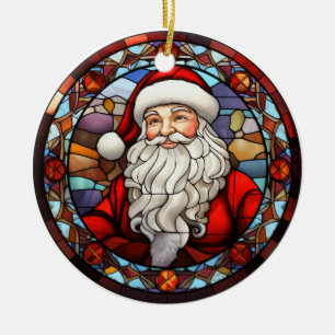 Kerstman Sinterklaas gebrandschilderd glas stijl Keramisch Ornament