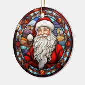 Kerstman Sinterklaas gebrandschilderd glas stijl Keramisch Ornament (Links)