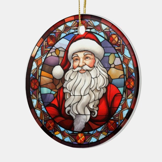 Kerstman Sinterklaas gebrandschilderd glas stijl Keramisch Ornament (Links)