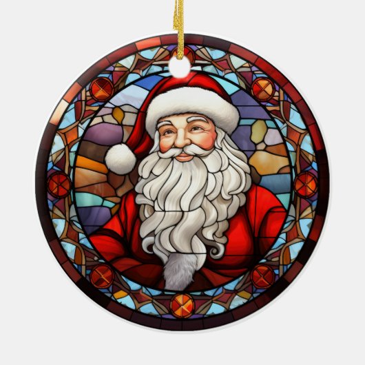 Kerstman Sinterklaas gebrandschilderd glas stijl Keramisch Ornament (Achterkant)