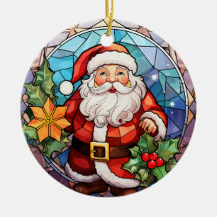 Kerstman Sinterklaas gebrandschilderd glas stijl Keramisch Ornament