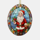 Kerstman Sinterklaas gebrandschilderd glas stijl Keramisch Ornament (Rechts)