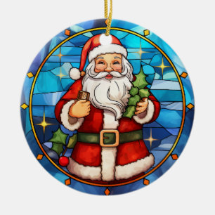 Kerstman Sinterklaas gebrandschilderd glas stijl Keramisch Ornament