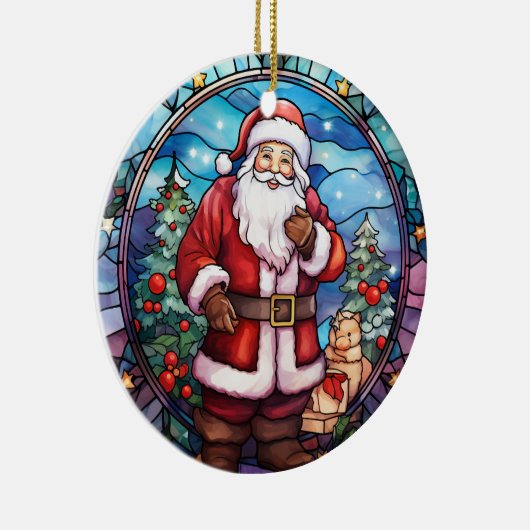 Kerstman Sinterklaas gebrandschilderd glas stijl Keramisch Ornament (Rechts)