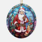 Kerstman Sinterklaas gebrandschilderd glas stijl Keramisch Ornament (Links)
