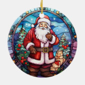 Kerstman Sinterklaas gebrandschilderd glas stijl Keramisch Ornament (Achterkant)