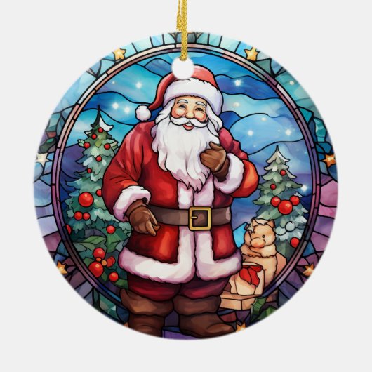 Kerstman Sinterklaas gebrandschilderd glas stijl Keramisch Ornament (Achterkant)