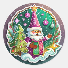 Kerstman Sinterklaas in de sneeuw Ronde Sticker