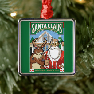 Kerstman Sinterklaas & Kickin 'Rendieren sneeuwen Metalen Ornament
