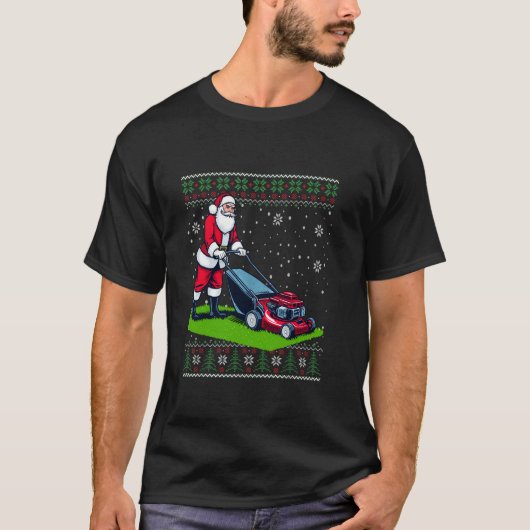 Kerstman Sinterklaas maaien gazon lelijke kerst S T-shirt (Voorkant)