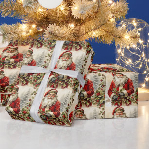 Kerstman Sinterklaas met Holly Berry Cadeaupapier