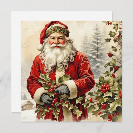 Kerstman Sinterklaas met Holly Berry Feestdagenkaart (Voorkant / Achterkant)