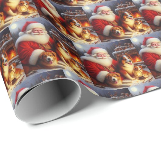Kerstman Sinterklaas met Honden 1 Cadeaupapier (Rol Hoek)