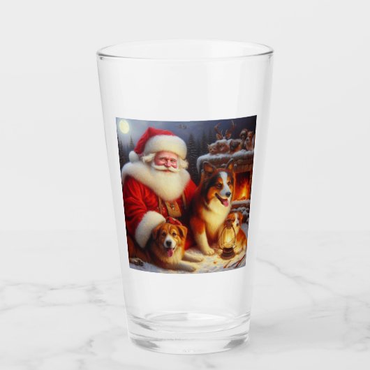 Kerstman Sinterklaas met Honden 1 Glas (Voorkant)