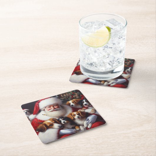 Kerstman Sinterklaas met Honden 2 Kartonnen Onderzetters (Insitu)