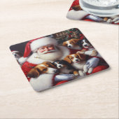 Kerstman Sinterklaas met Honden 2 Kartonnen Onderzetters (Schuin)