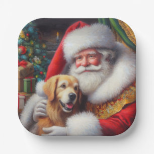 Kerstman Sinterklaas met Honden 3 Papieren Bordje