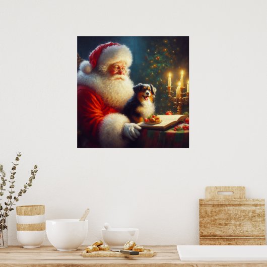 Kerstman Sinterklaas met Honden 5 Poster (Keuken)