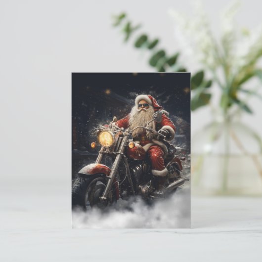 Kerstman Sinterklaas rijden op een motorfiets Briefkaart (Staand voorkant)