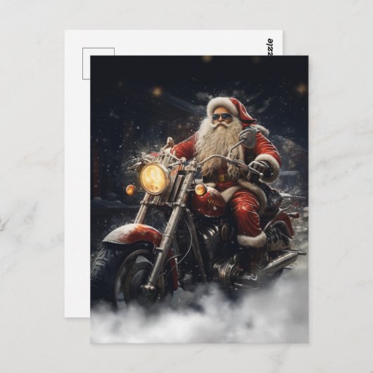 Kerstman Sinterklaas rijden op een motorfiets Briefkaart (Voorkant / Achterkant)