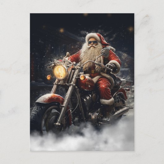 Kerstman Sinterklaas rijden op een motorfiets Briefkaart (Voorkant)