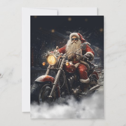 Kerstman Sinterklaas rijden op een motorfiets Feestdagenkaart (Voorkant)