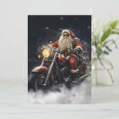 Kerstman Sinterklaas rijden op een motorfiets Feestdagenkaart (Staand voorkant)