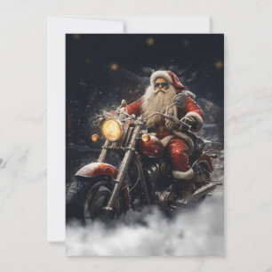 Kerstman Sinterklaas rijden op een motorfiets Feestdagenkaart