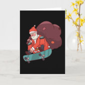 Kerstman skateboarden kaart (Gele Bloem)