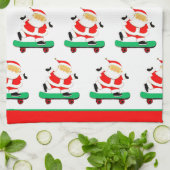 Kerstman Skateboarden Kerstmis Theedoek (Gevouwen)