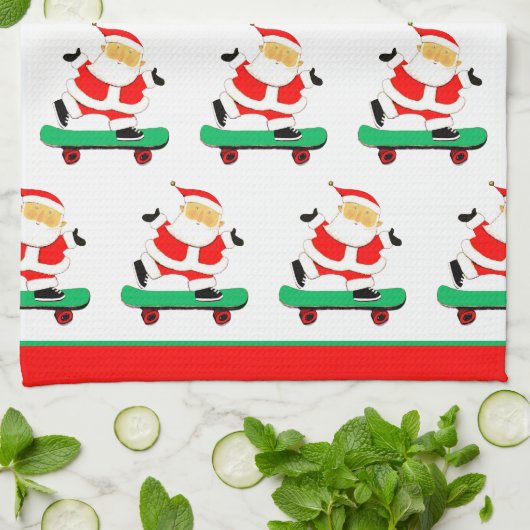 Kerstman Skateboarden Kerstmis Theedoek (Gevouwen)