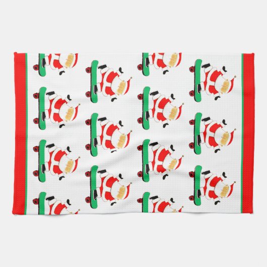 Kerstman Skateboarden Kerstmis Theedoek (Horizontaal)