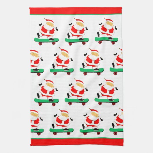 Kerstman Skateboarden Kerstmis Theedoek (Verticaal)