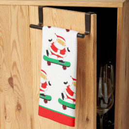 Kerstman Skateboarden Kerstmis Theedoek