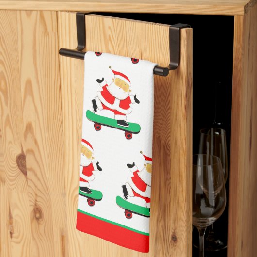 Kerstman Skateboarden Kerstmis Theedoek (Derde Gevouwen)