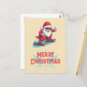 Kerstman Skater Cartoon Illustratie Briefkaart