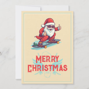 Kerstman Skater Cartoon Illustratie Feestdagenkaart